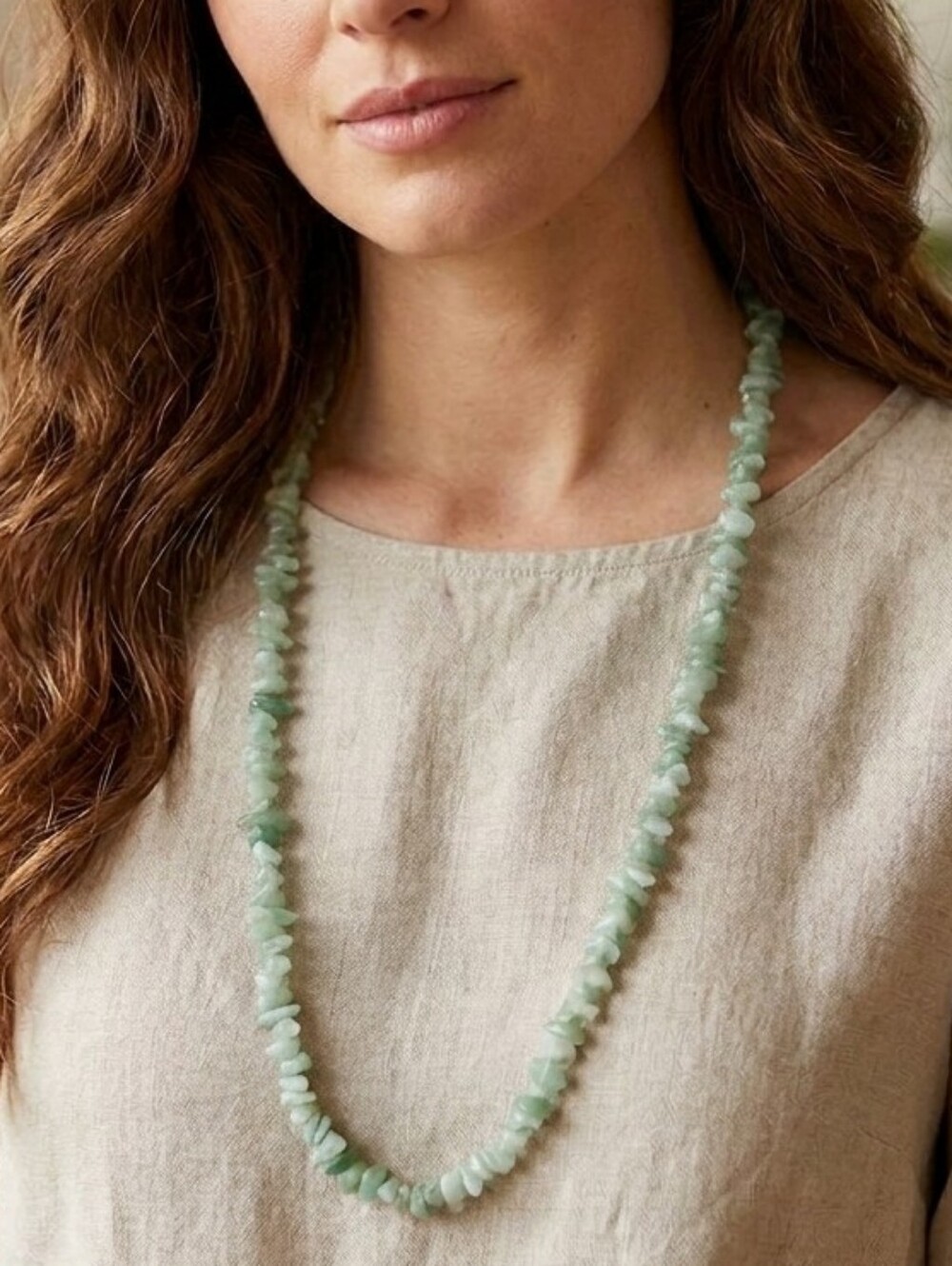 Green Aventurine Beaded Chip Necklace - Crystal (1)